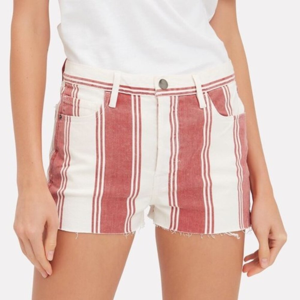 Frame Le Cutoff‎ Striped Denim Shorts Size 24 Fiery Stripe Slit Button Closure